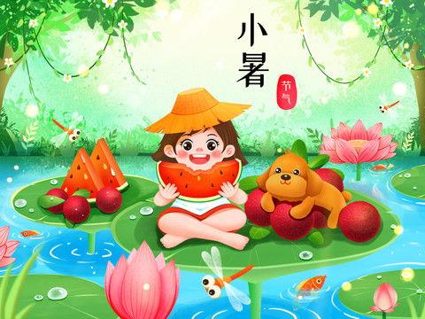 小孩吃瓜插画,小宝贝欢乐吃瓜瞬间